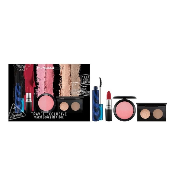 MAC travel exclusive warm looks in a box eyeshadow mascara lipstick blush